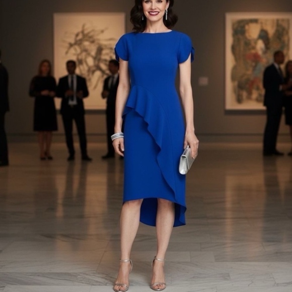 CHICO’S BLACK LABEL Blue High Low Ruffle Dress Sm